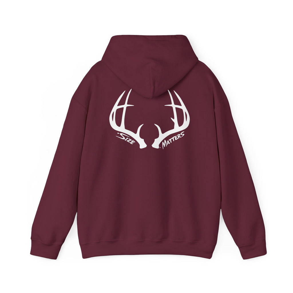 Whitetales Antler and Size Matters Logo Hoodie — Hunting Crewneck Sweatshirt