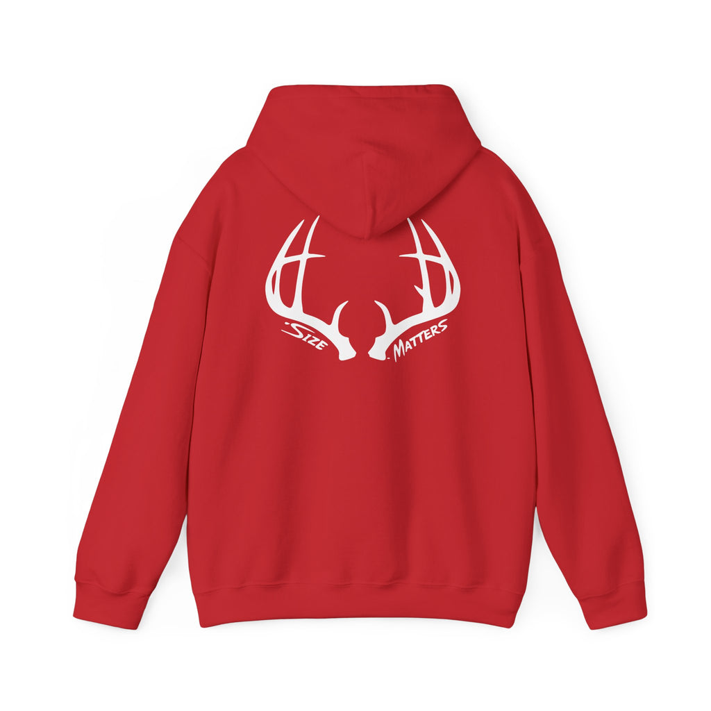 Whitetales Antler and Size Matters Logo Hoodie — Hunting Crewneck Sweatshirt