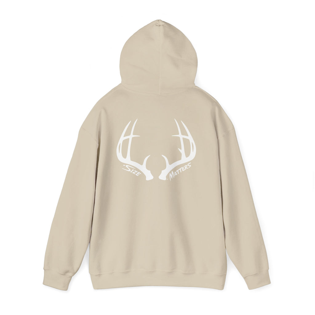 Whitetales Antler and Size Matters Logo Hoodie — Hunting Crewneck Sweatshirt