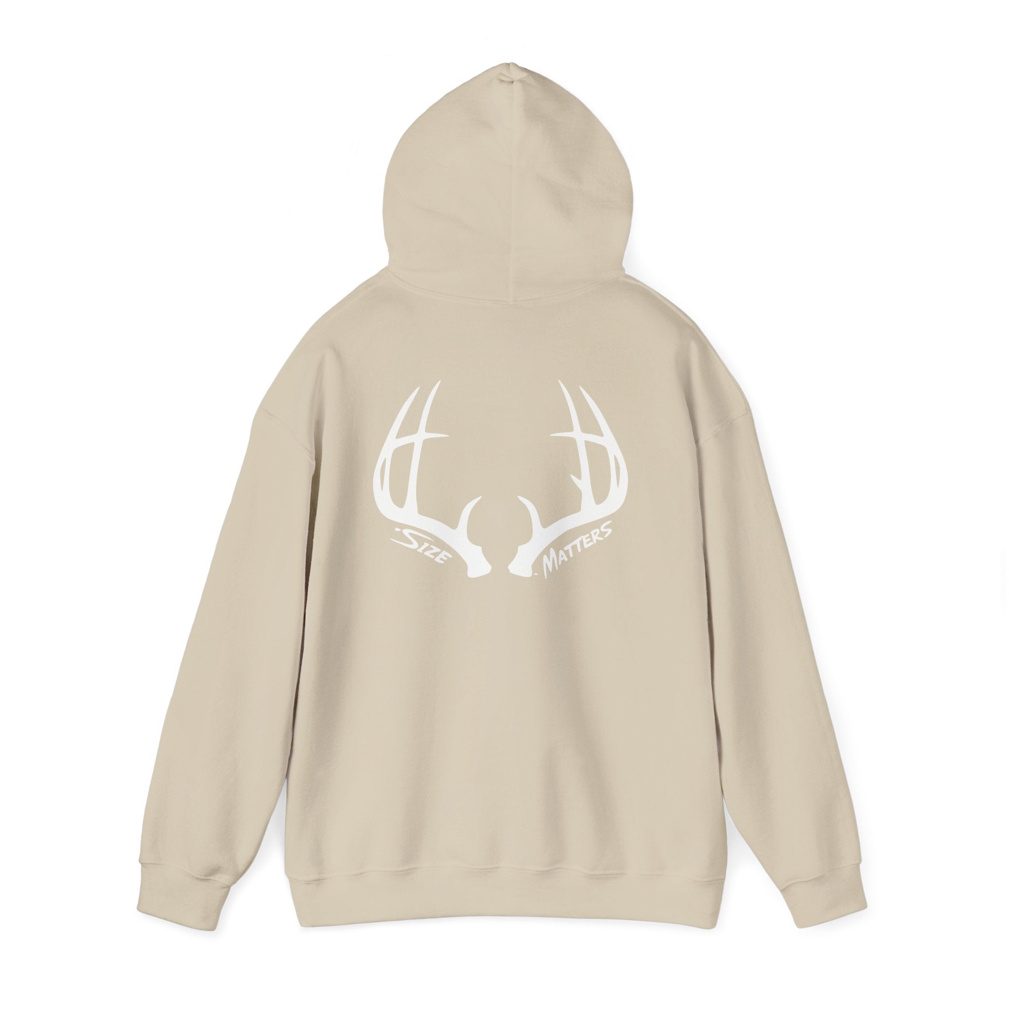 Whitetales Antler and Size Matters Logo Hoodie — Hunting Crewneck Sweatshirt