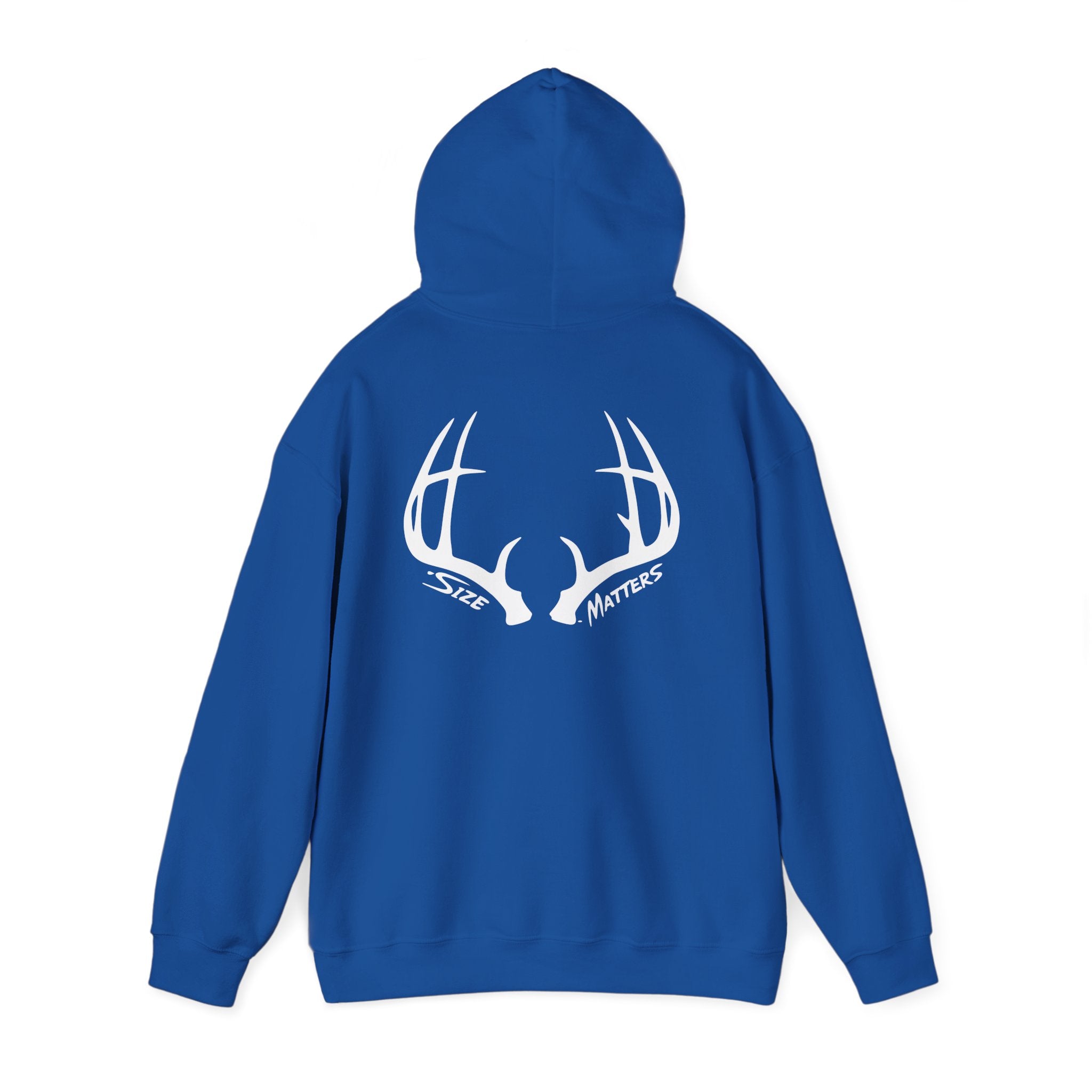 Whitetales Antler and Size Matters Logo Hoodie — Hunting Crewneck Sweatshirt