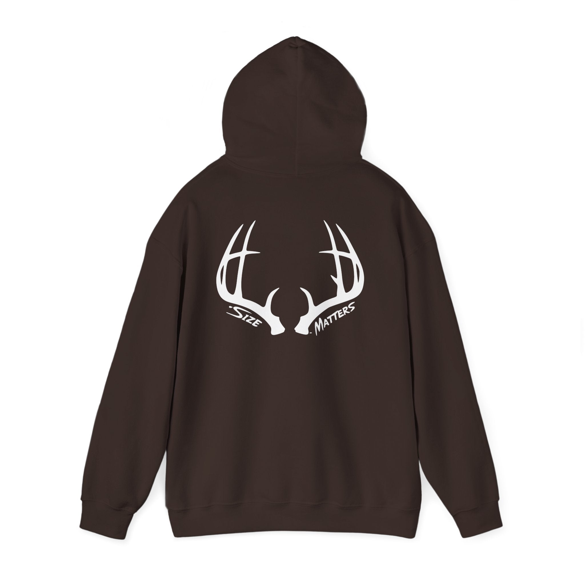 Whitetales Antler and Size Matters Logo Hoodie — Hunting Crewneck Sweatshirt