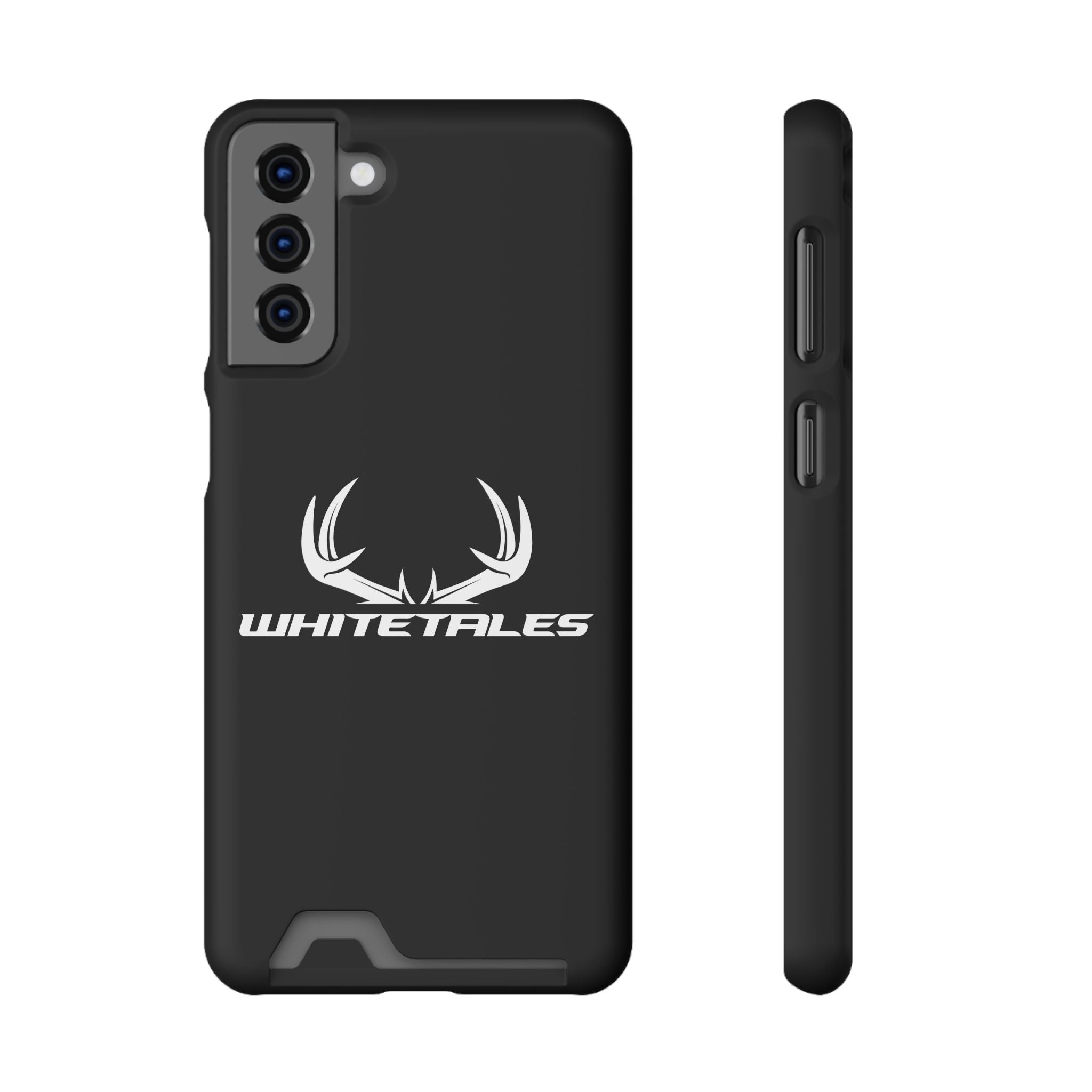 Whitetales Antler Card-Holder Phone Case — Rugged Black Protective Cover with Built-In Wallet