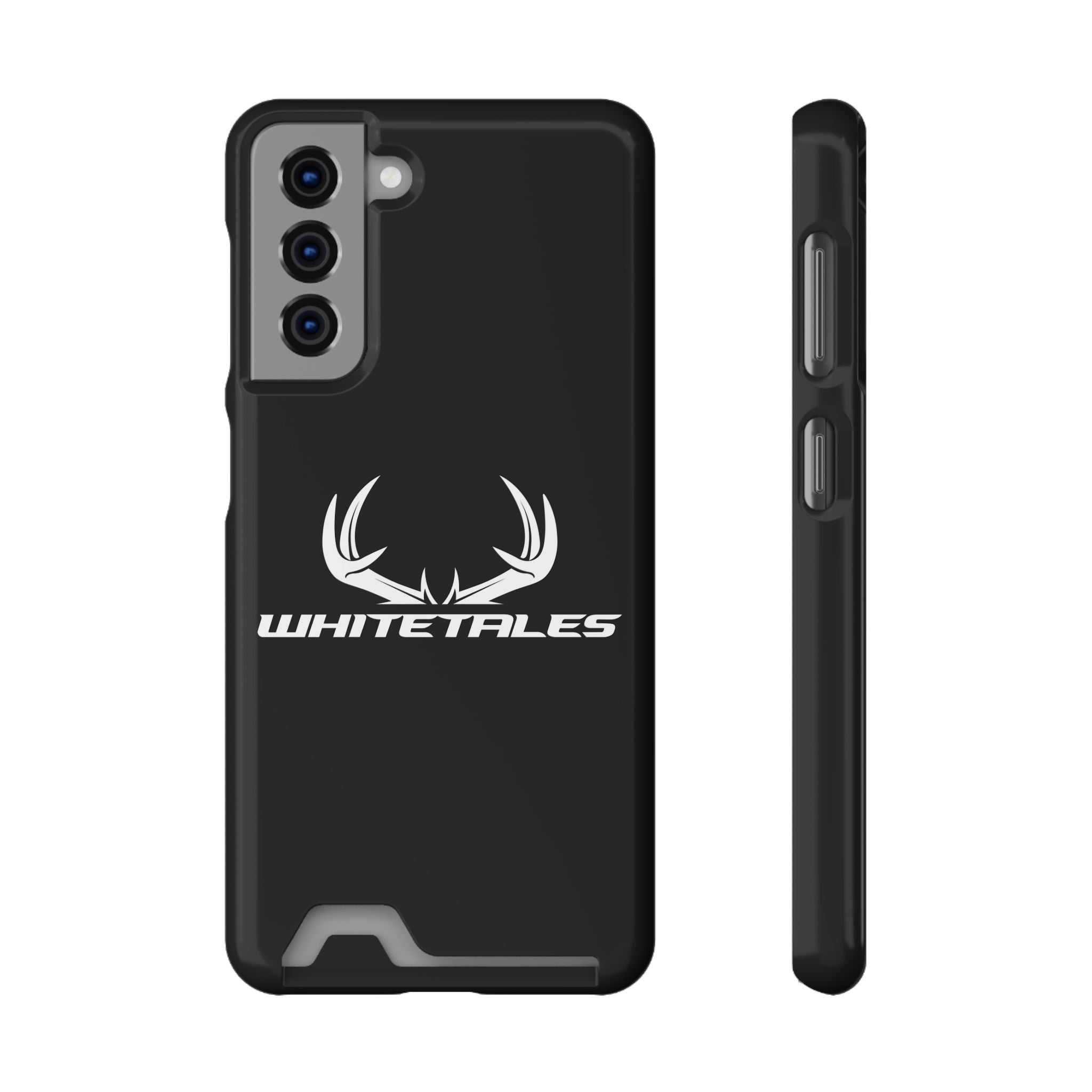 Whitetales Antler Card-Holder Phone Case — Rugged Black Protective Cover with Built-In Wallet