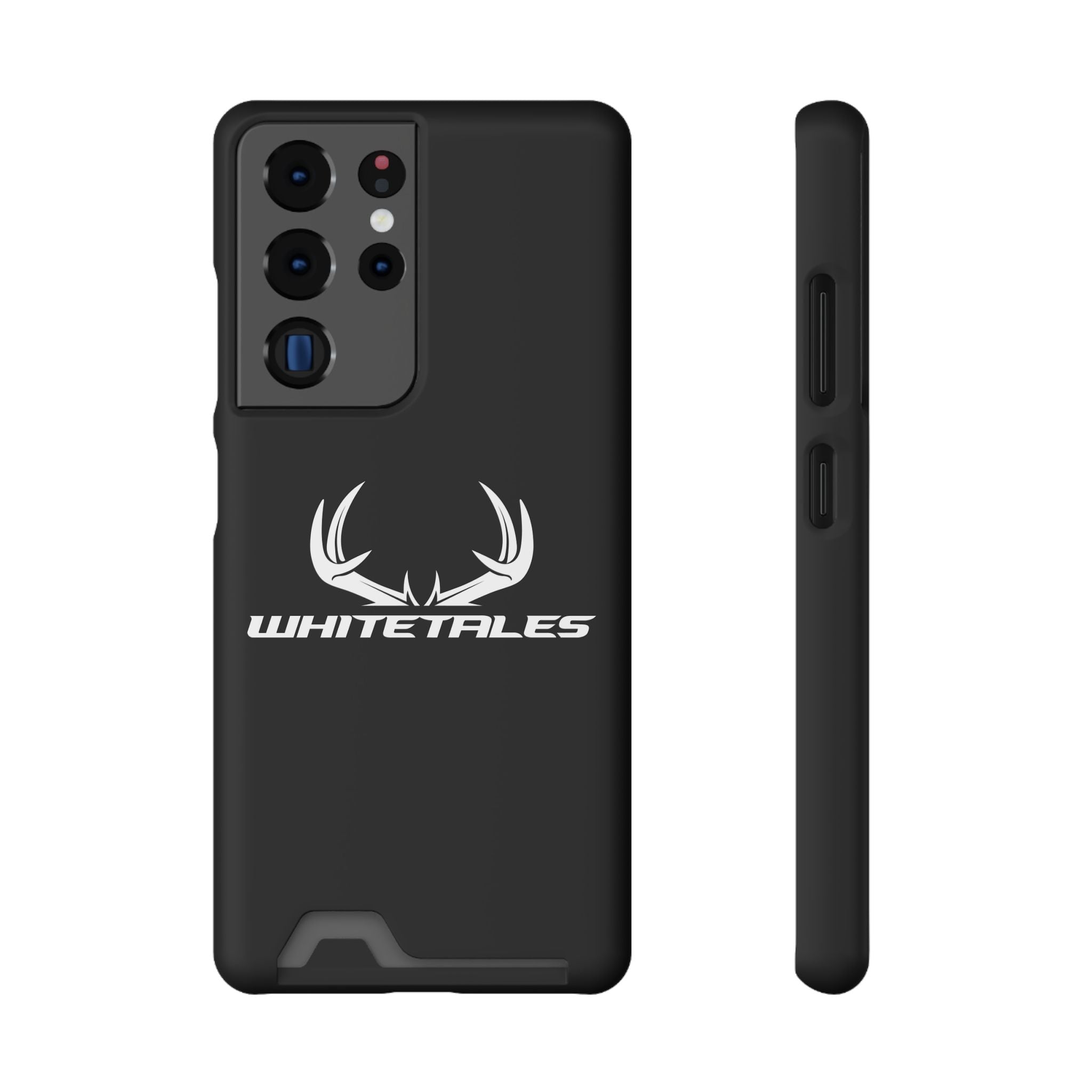 Whitetales Antler Card-Holder Phone Case — Rugged Black Protective Cover with Built-In Wallet