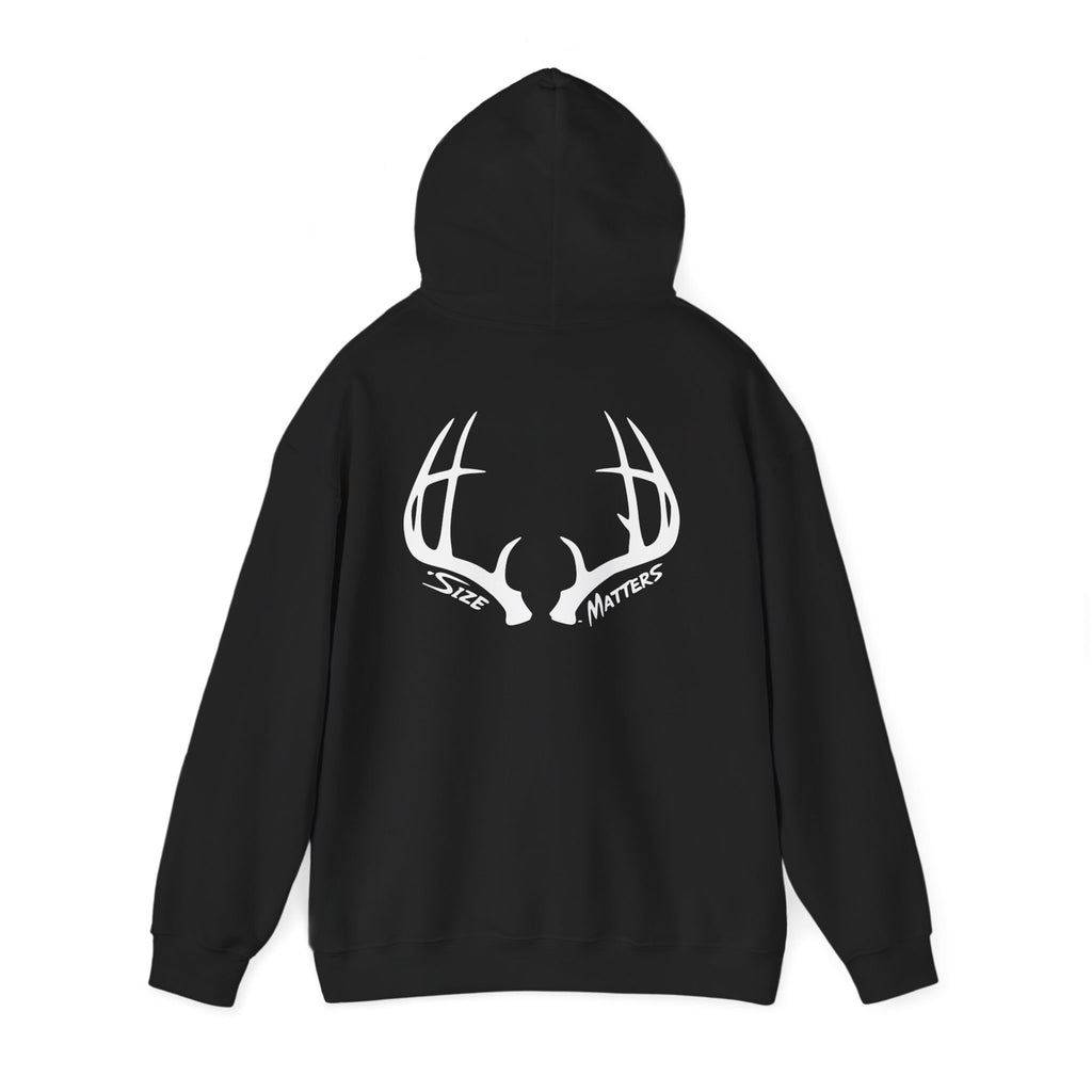 Whitetales Antler and Size Matters Logo Hoodie — Hunting Crewneck Sweatshirt