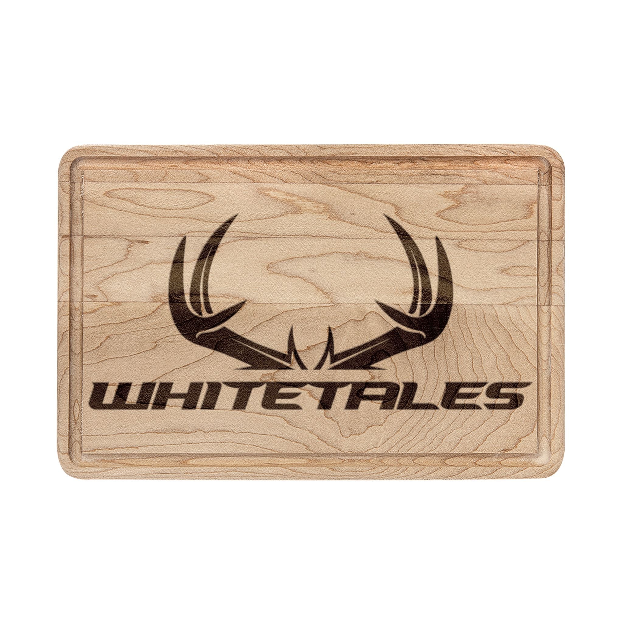 Engraved 'WHITETALES' Antler Cutting Board – Personalized Wood Serving & Prep Board for Hunters