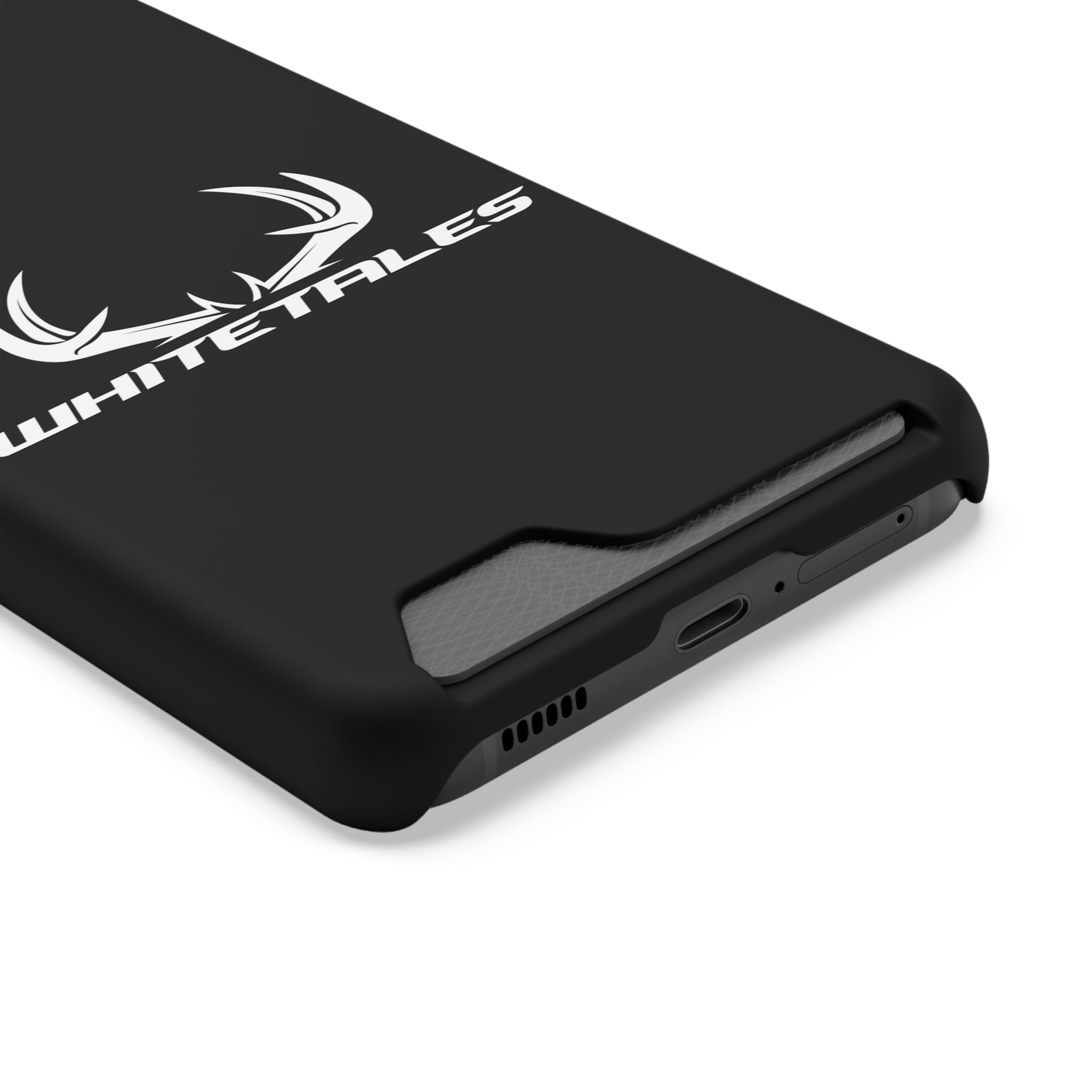 Whitetales Antler Card-Holder Phone Case — Rugged Black Protective Cover with Built-In Wallet