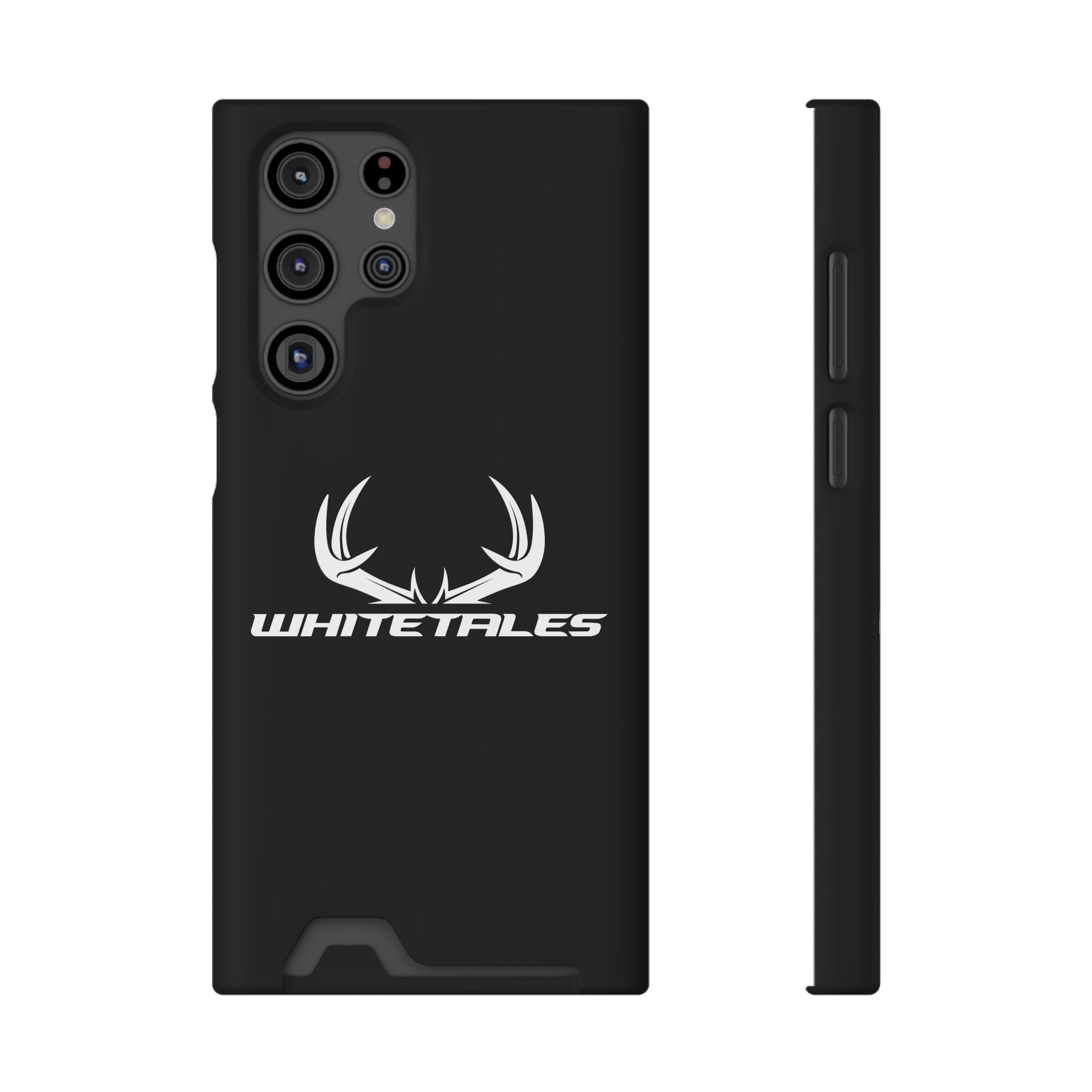 Whitetales Antler Card-Holder Phone Case — Rugged Black Protective Cover with Built-In Wallet