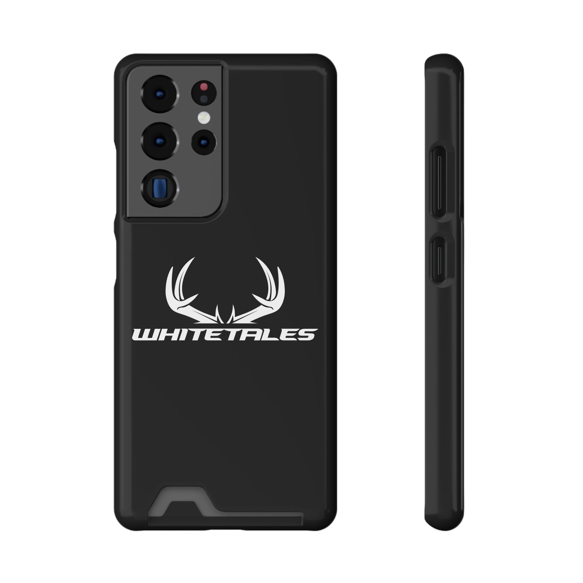 Whitetales Antler Card-Holder Phone Case — Rugged Black Protective Cover with Built-In Wallet
