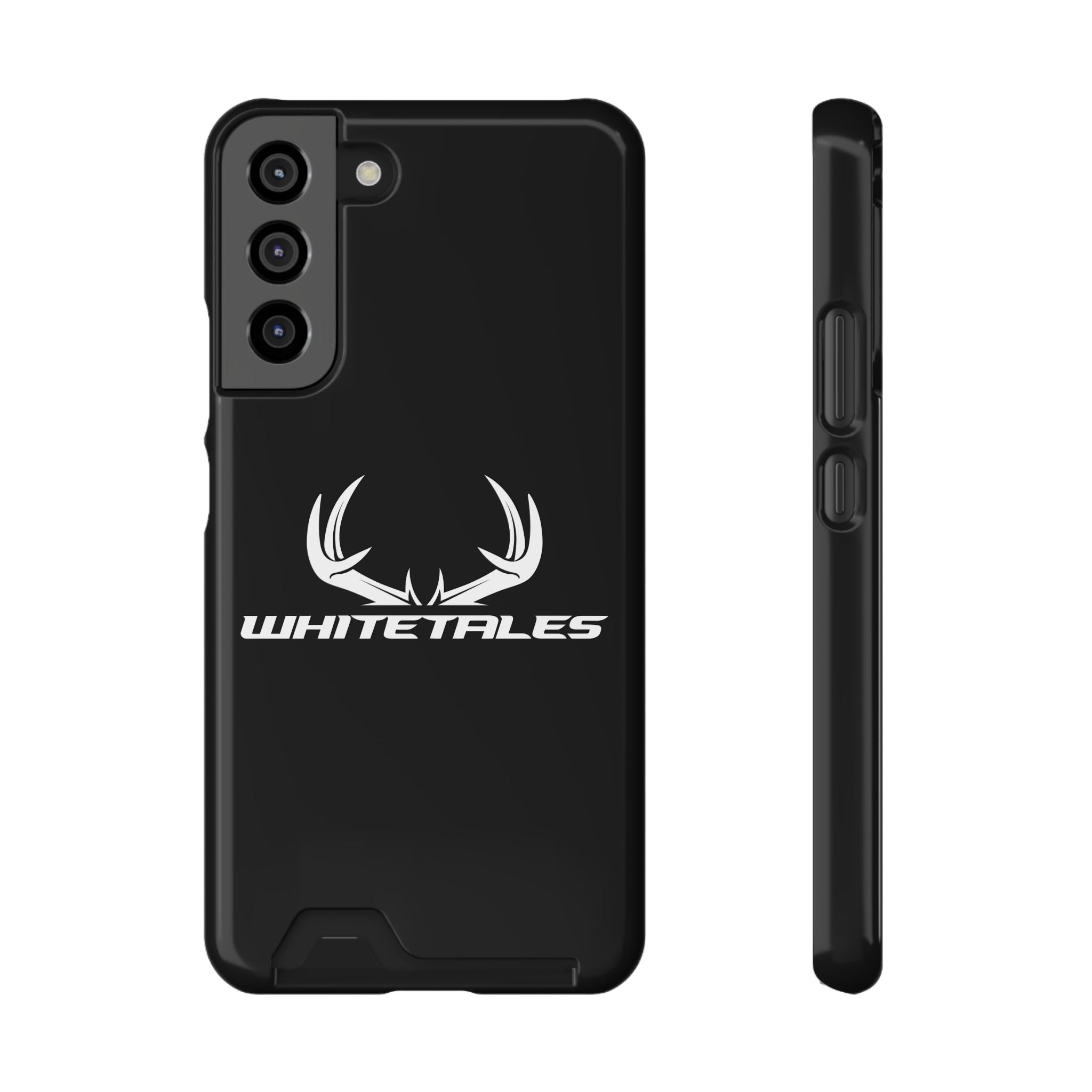 Whitetales Antler Card-Holder Phone Case — Rugged Black Protective Cover with Built-In Wallet