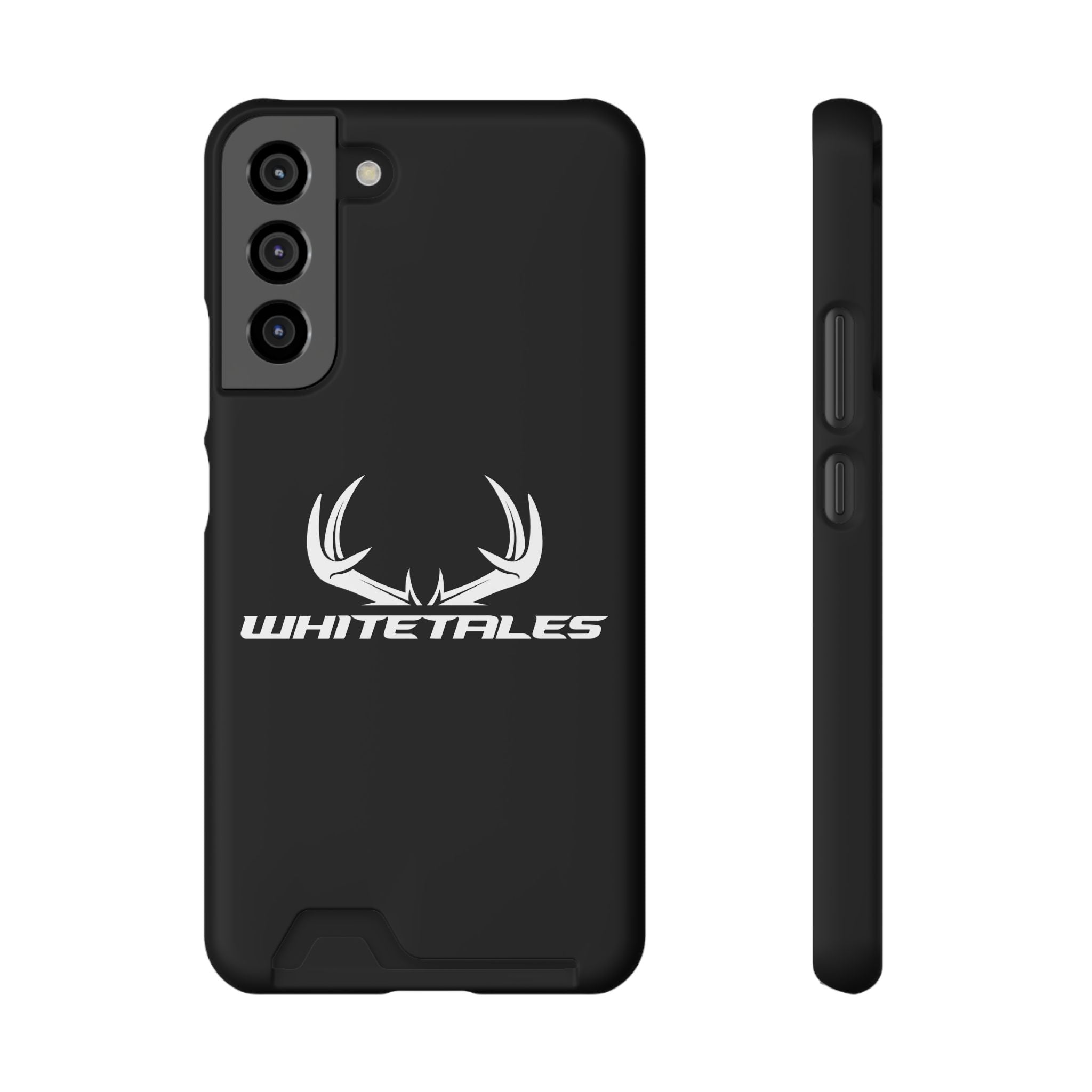 Whitetales Antler Card-Holder Phone Case — Rugged Black Protective Cover with Built-In Wallet