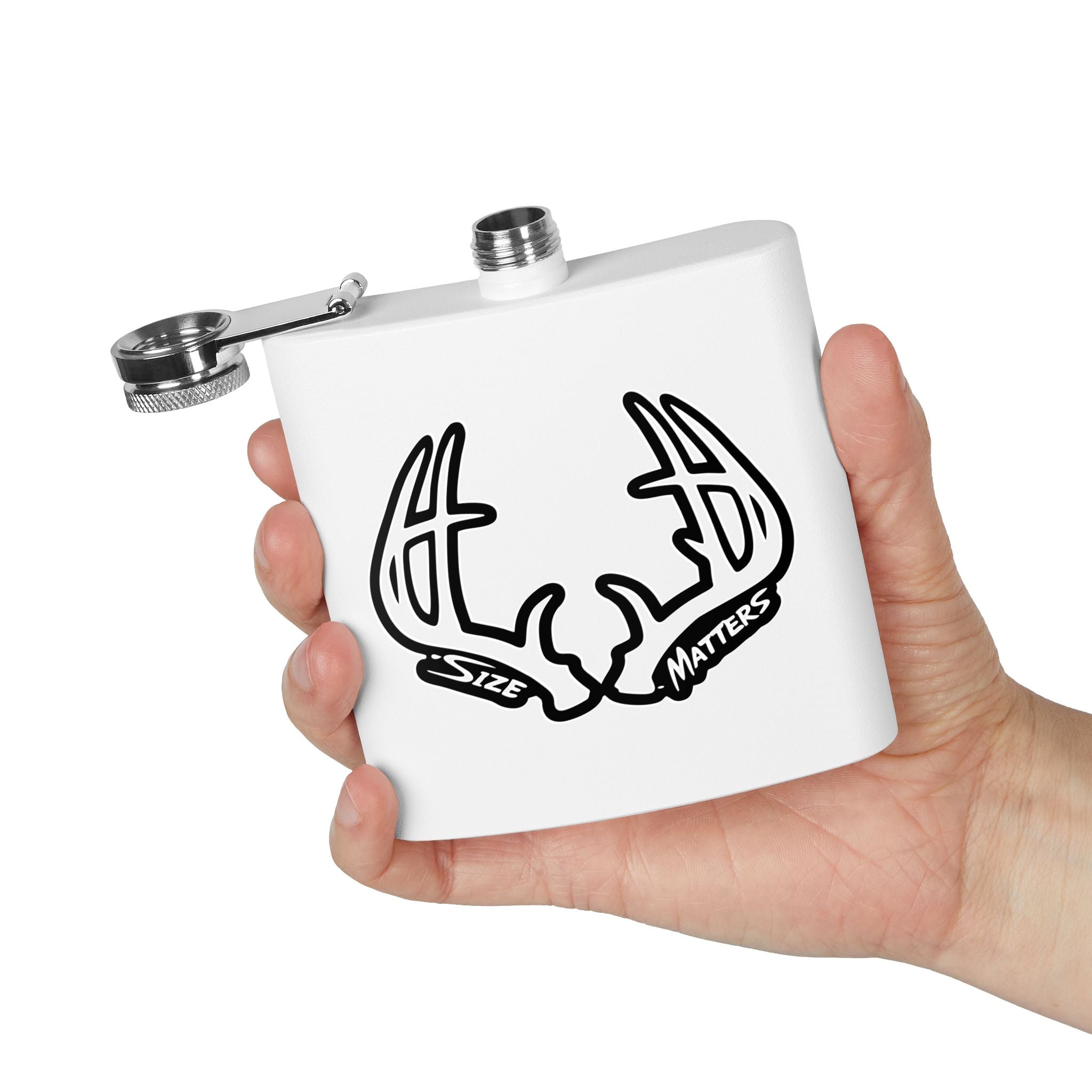 Flask — 'Size Matters' Antler Stainless Steel Hip Flask (6oz)
