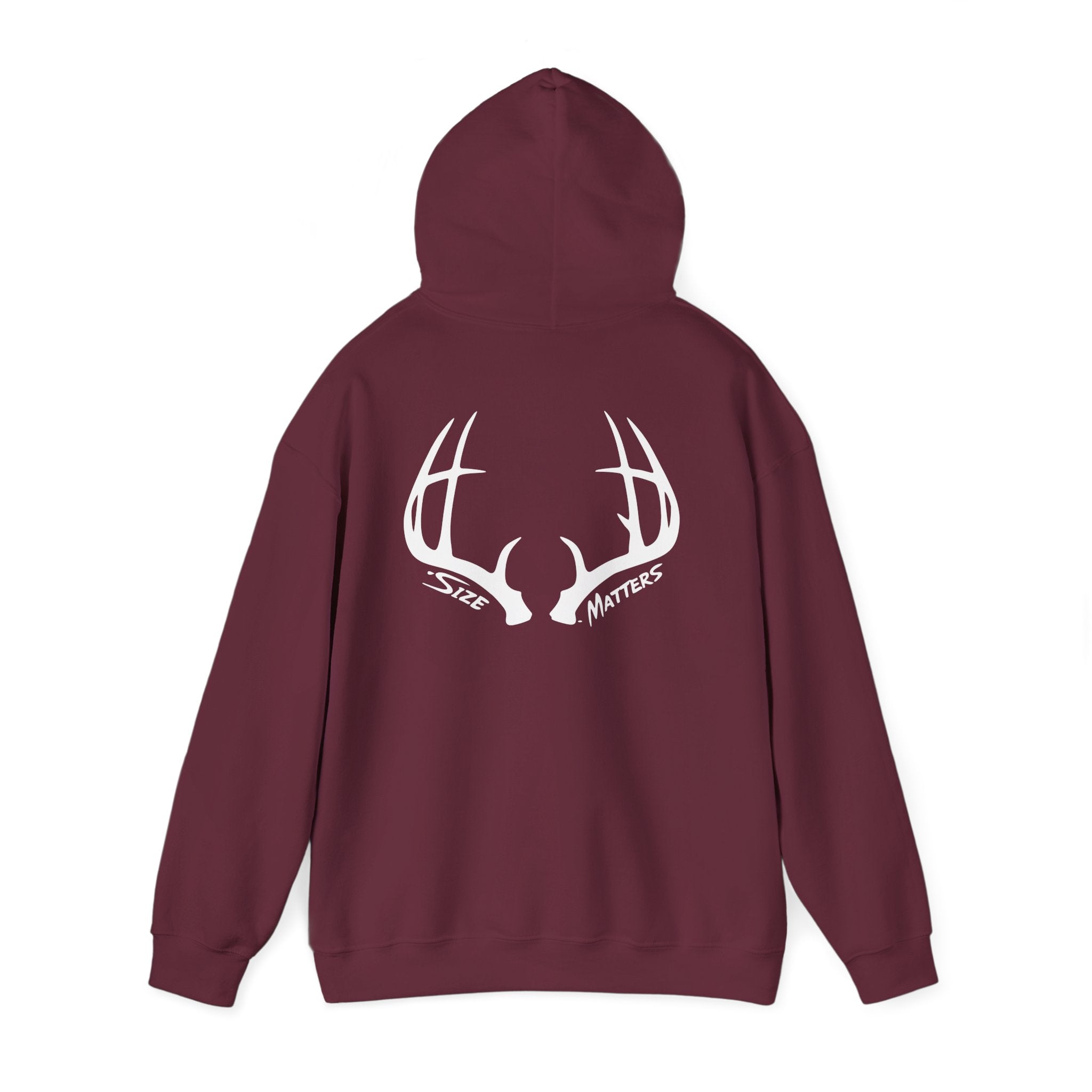 Whitetales Antler and Size Matters Logo Hoodie — Hunting Crewneck Sweatshirt
