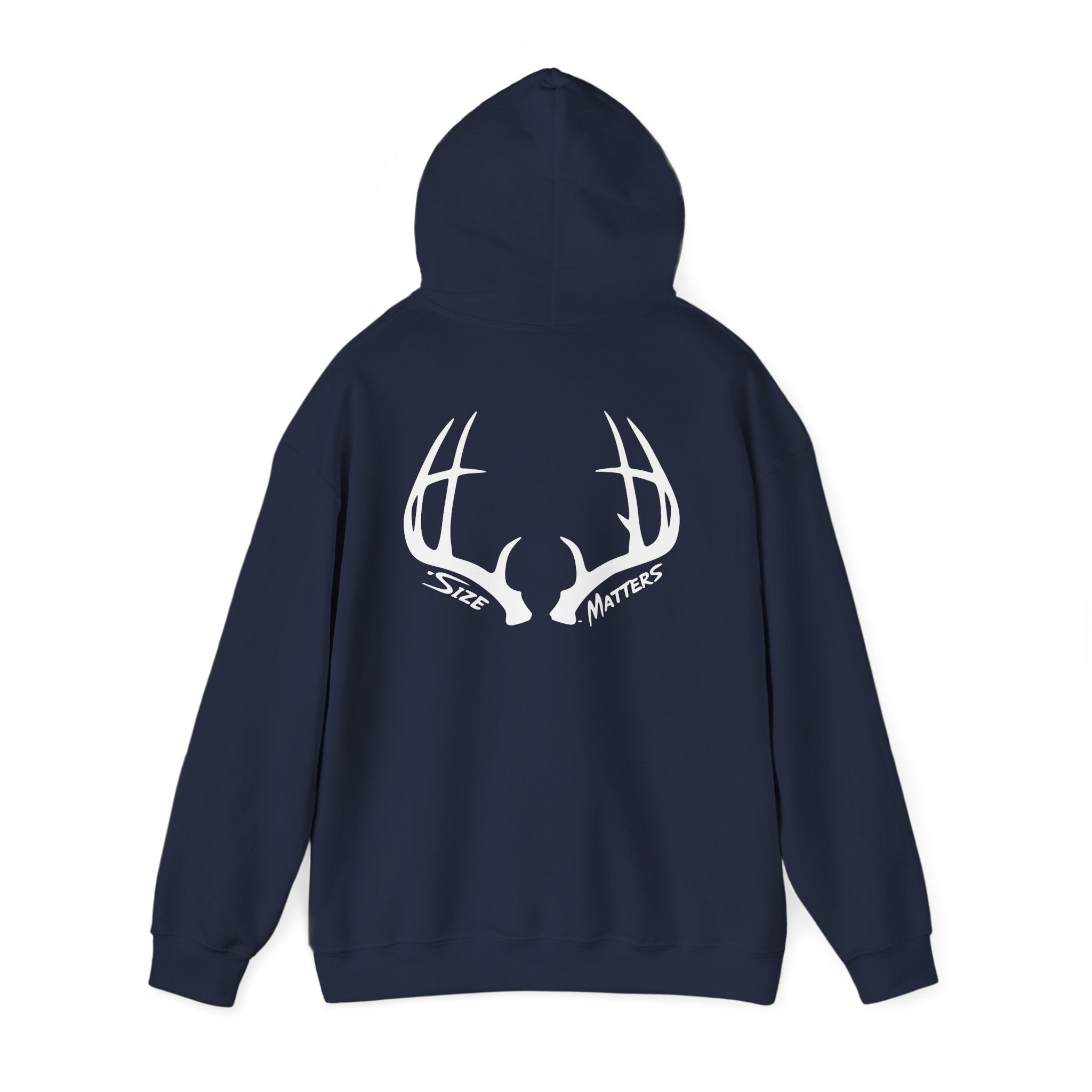 Whitetales Antler and Size Matters Logo Hoodie — Hunting Crewneck Sweatshirt