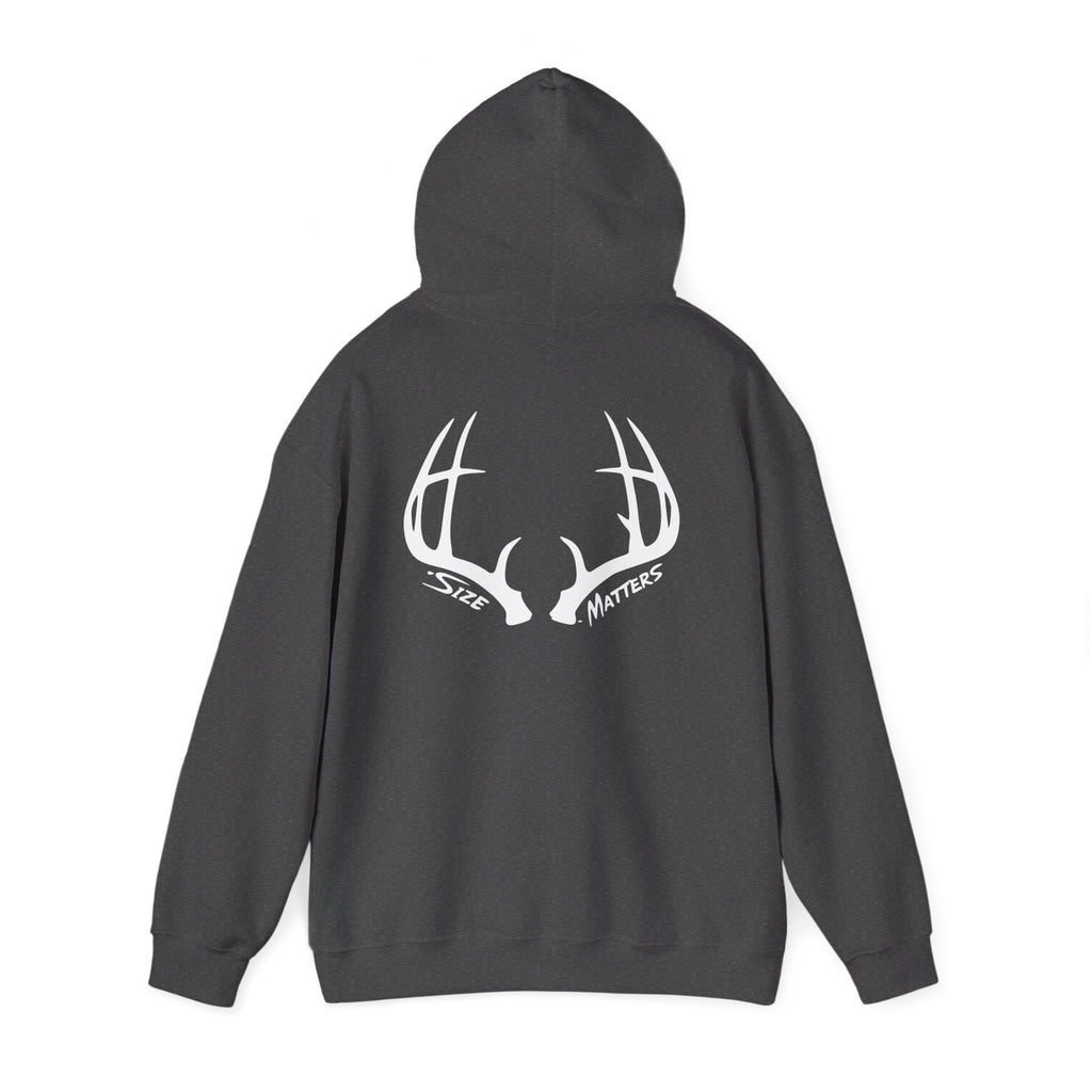 Whitetales Antler and Size Matters Logo Hoodie — Hunting Crewneck Sweatshirt