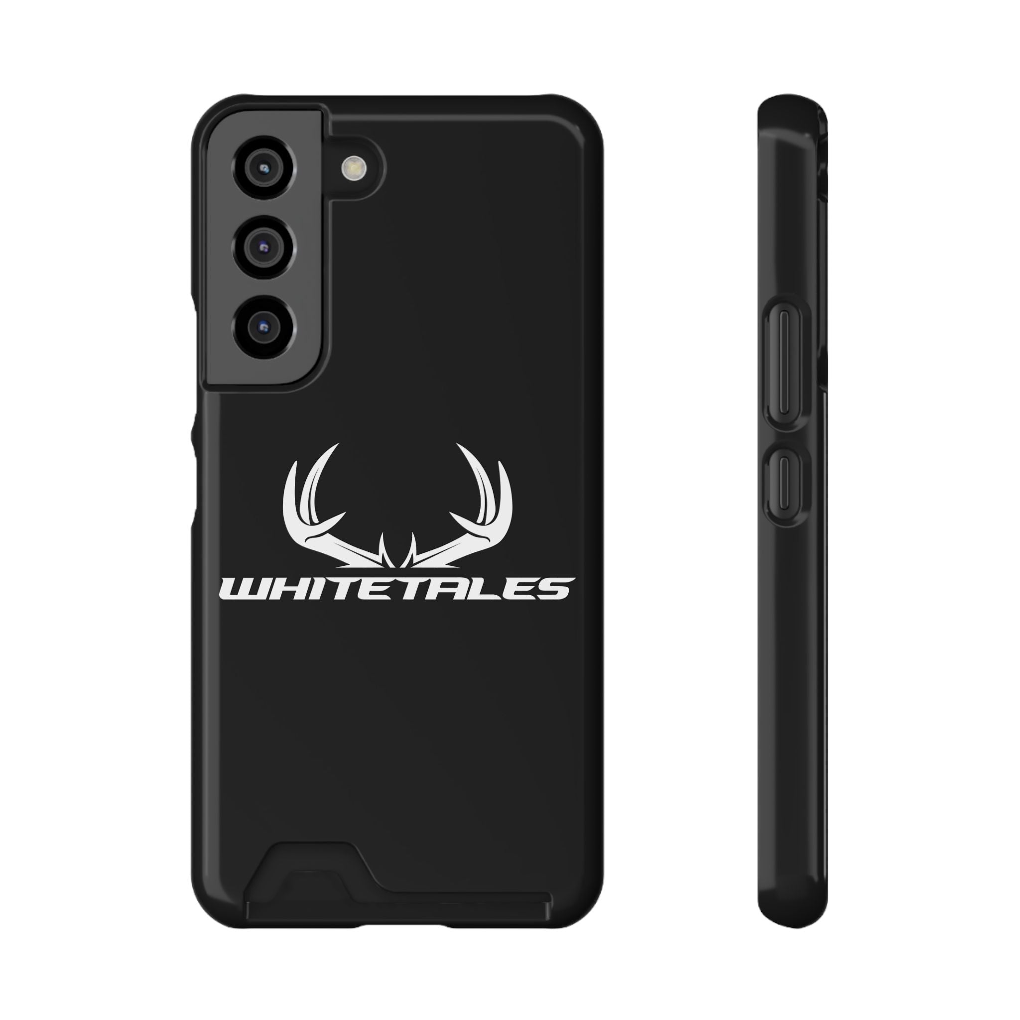 Whitetales Antler Card-Holder Phone Case — Rugged Black Protective Cover with Built-In Wallet