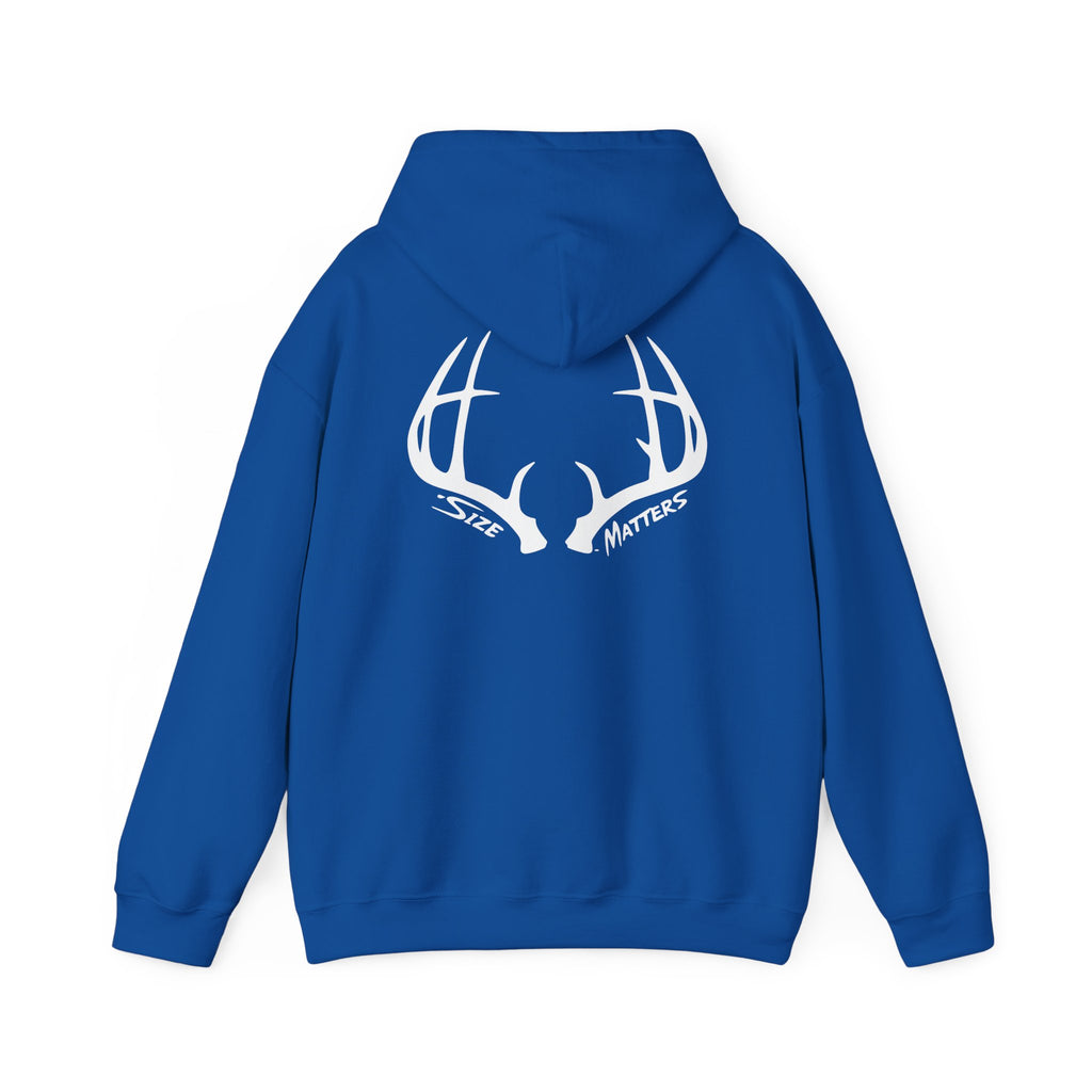 Whitetales Antler and Size Matters Logo Hoodie — Hunting Crewneck Sweatshirt