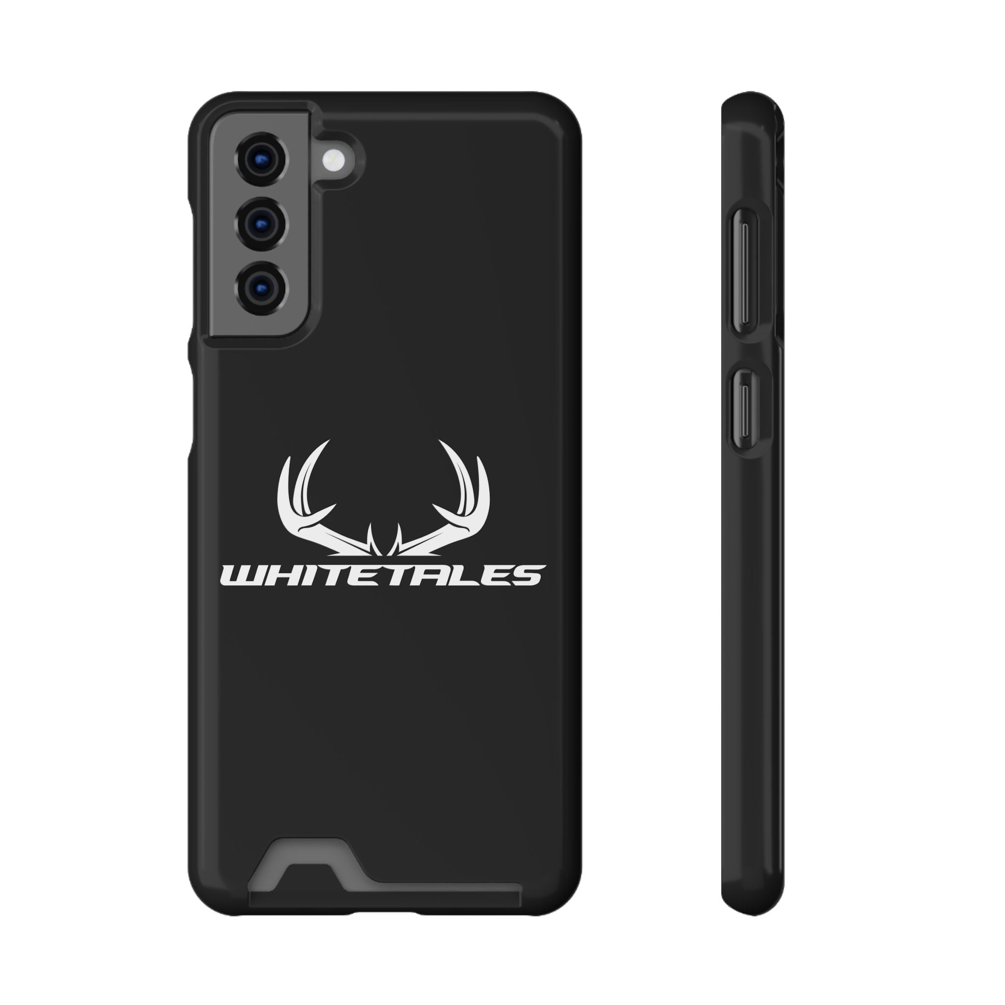 Whitetales Antler Card-Holder Phone Case — Rugged Black Protective Cover with Built-In Wallet