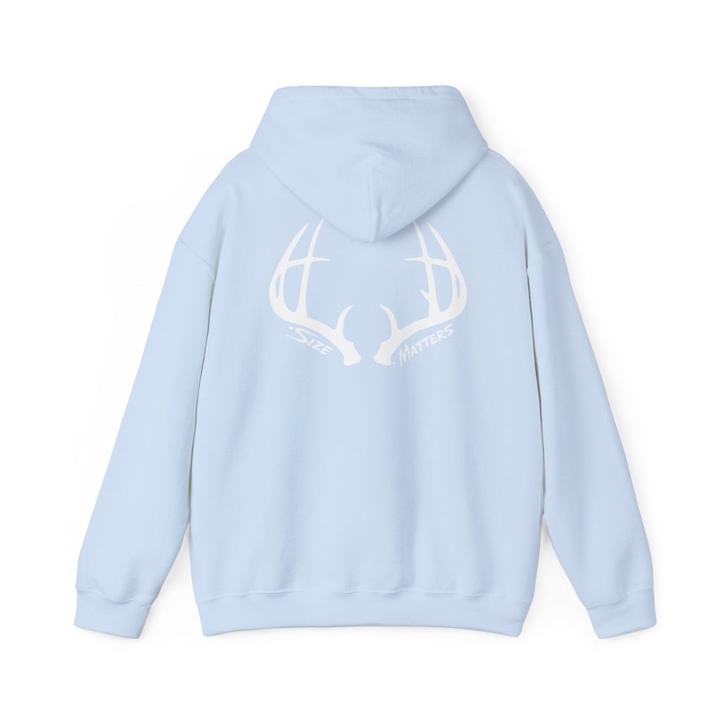 Whitetales Antler and Size Matters Logo Hoodie — Hunting Crewneck Sweatshirt
