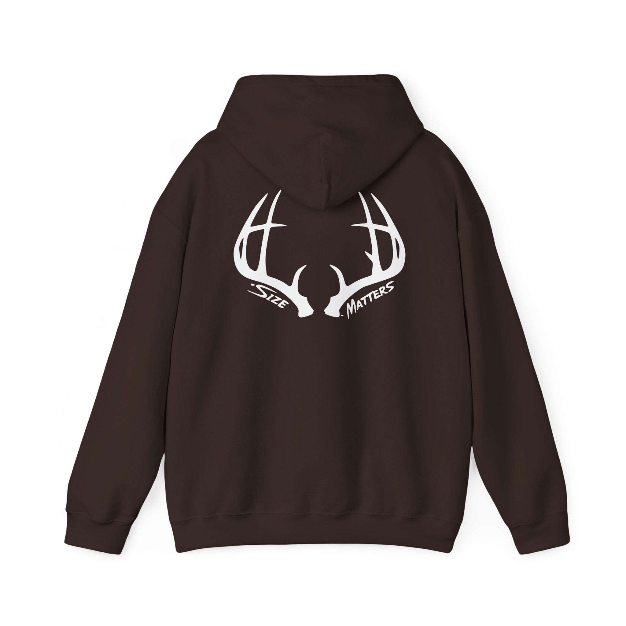Whitetales Antler and Size Matters Logo Hoodie — Hunting Crewneck Sweatshirt