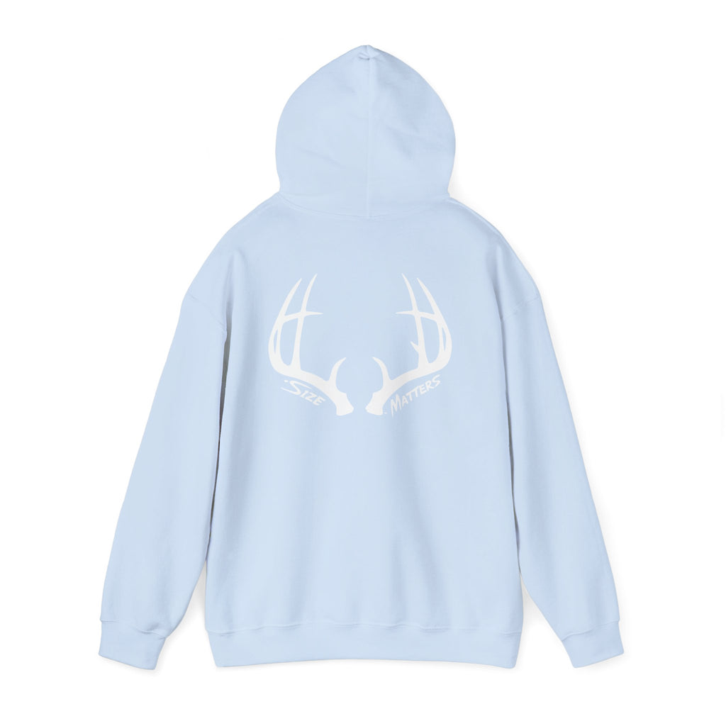 Whitetales Antler and Size Matters Logo Hoodie — Hunting Crewneck Sweatshirt