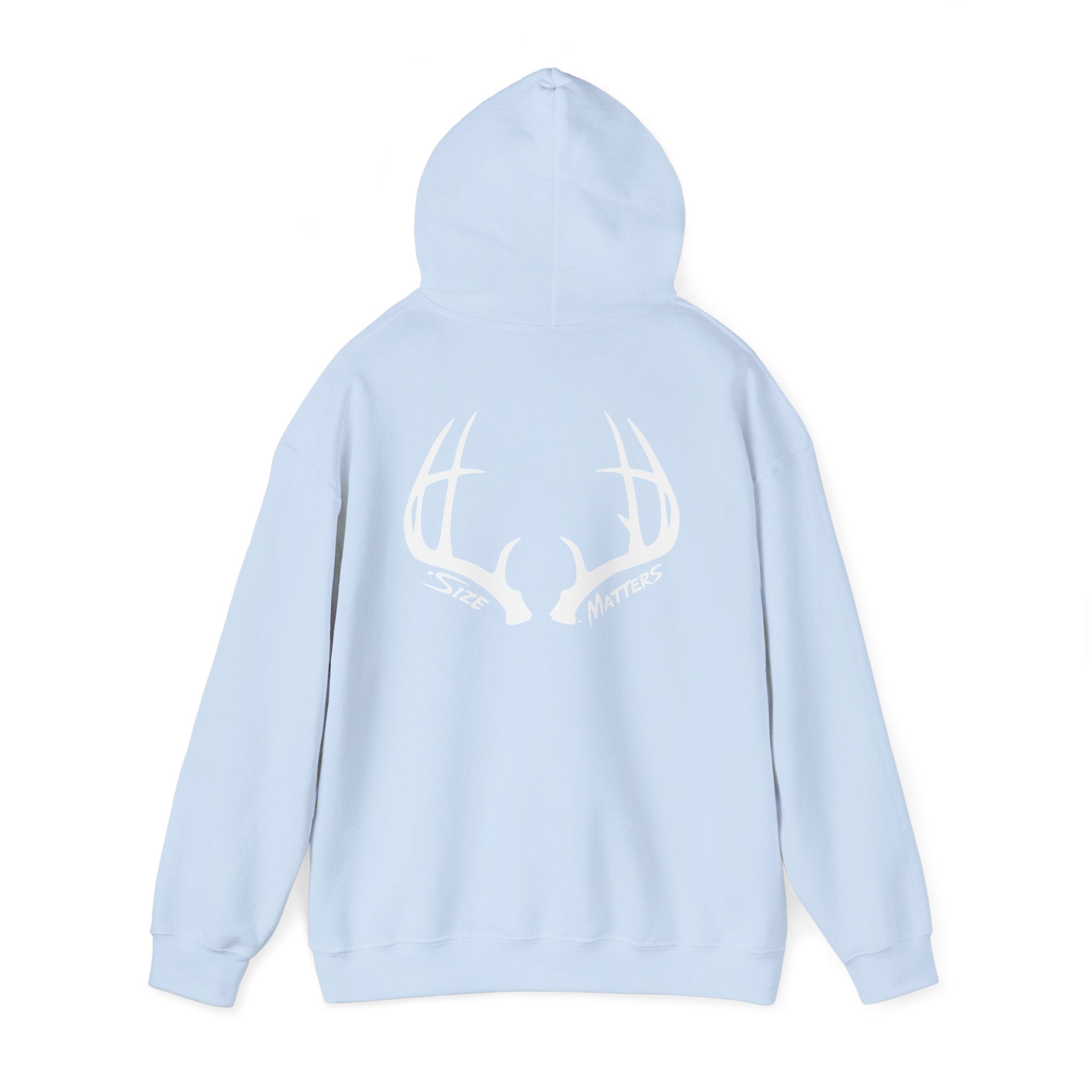Whitetales Antler and Size Matters Logo Hoodie — Hunting Crewneck Sweatshirt