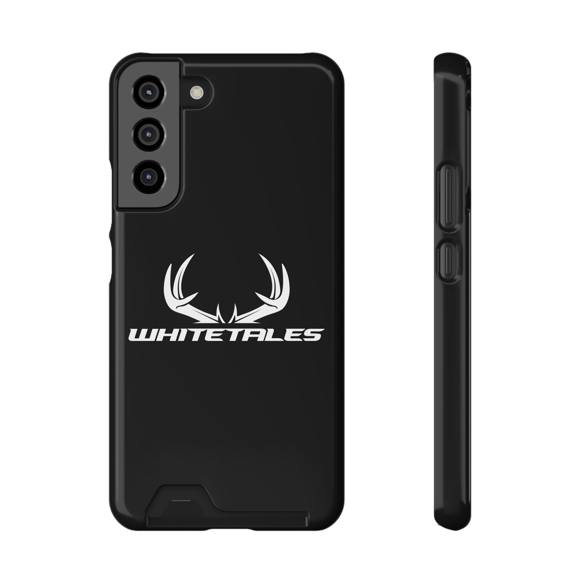 Whitetales Antler Card-Holder Phone Case — Rugged Black Protective Cover with Built-In Wallet