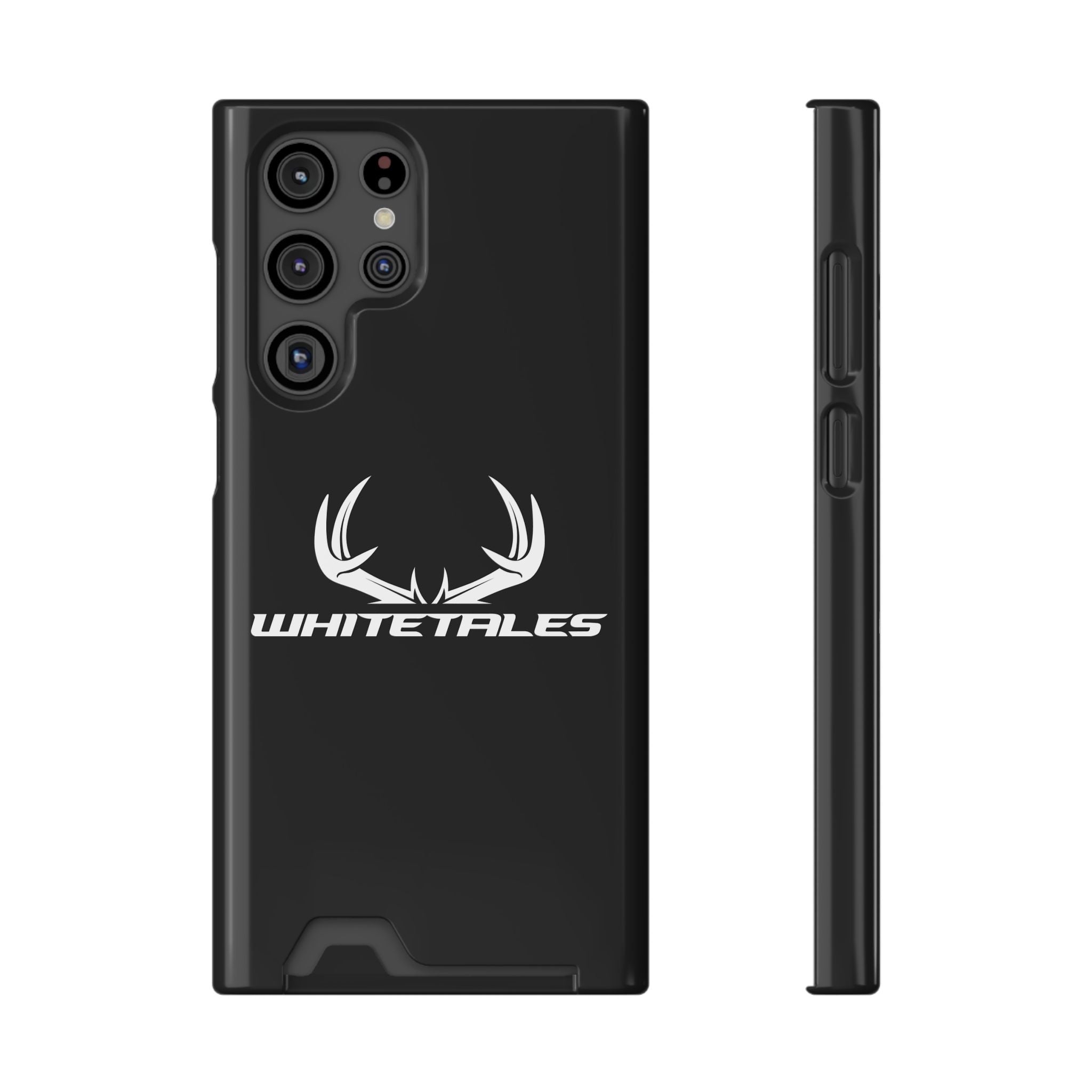 Whitetales Antler Card-Holder Phone Case — Rugged Black Protective Cover with Built-In Wallet