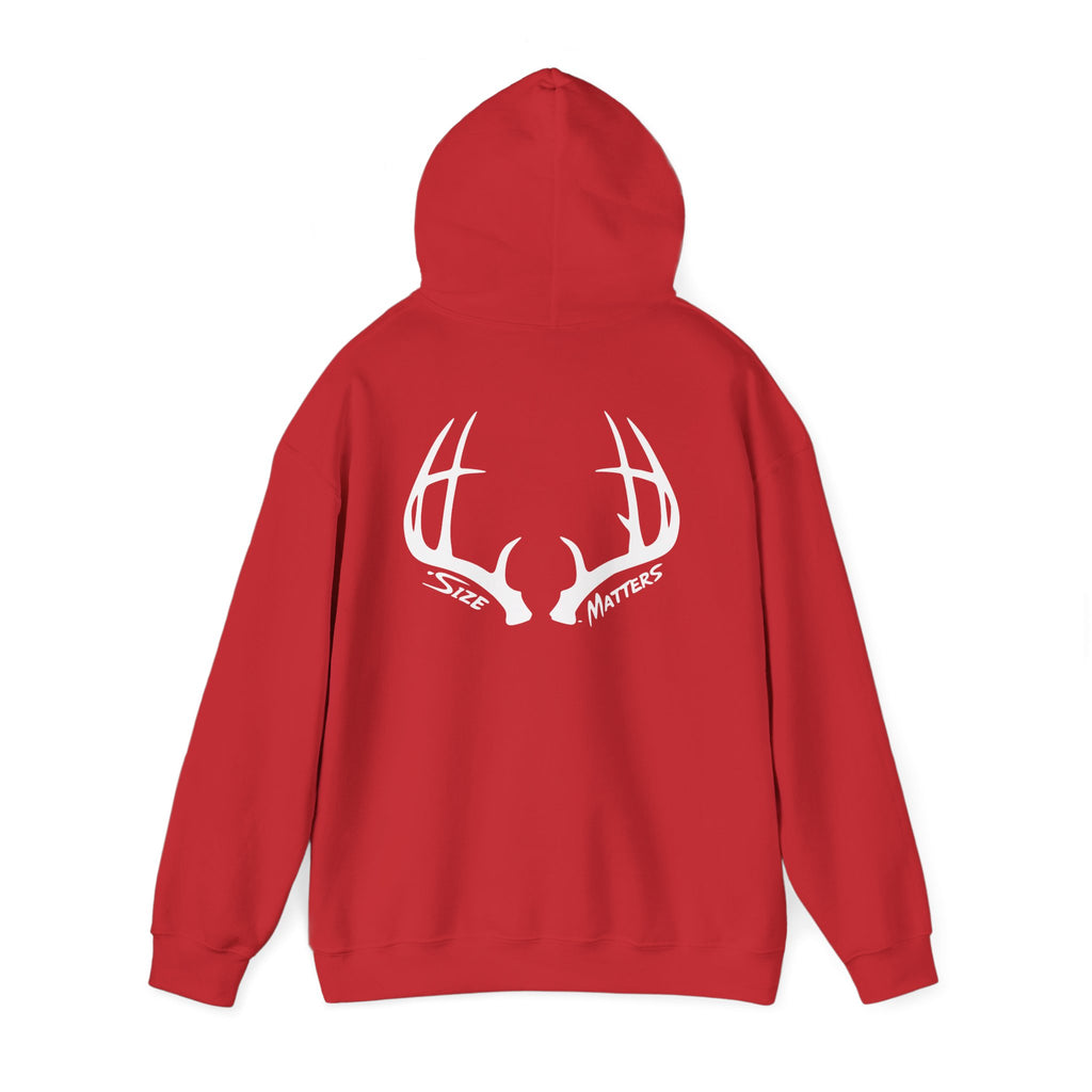 Whitetales Antler and Size Matters Logo Hoodie — Hunting Crewneck Sweatshirt