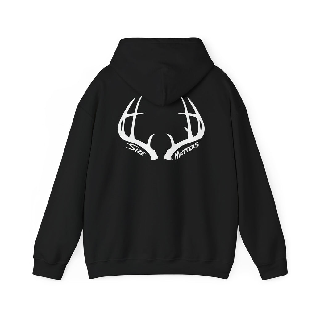 Whitetales Antler and Size Matters Logo Hoodie — Hunting Crewneck Sweatshirt