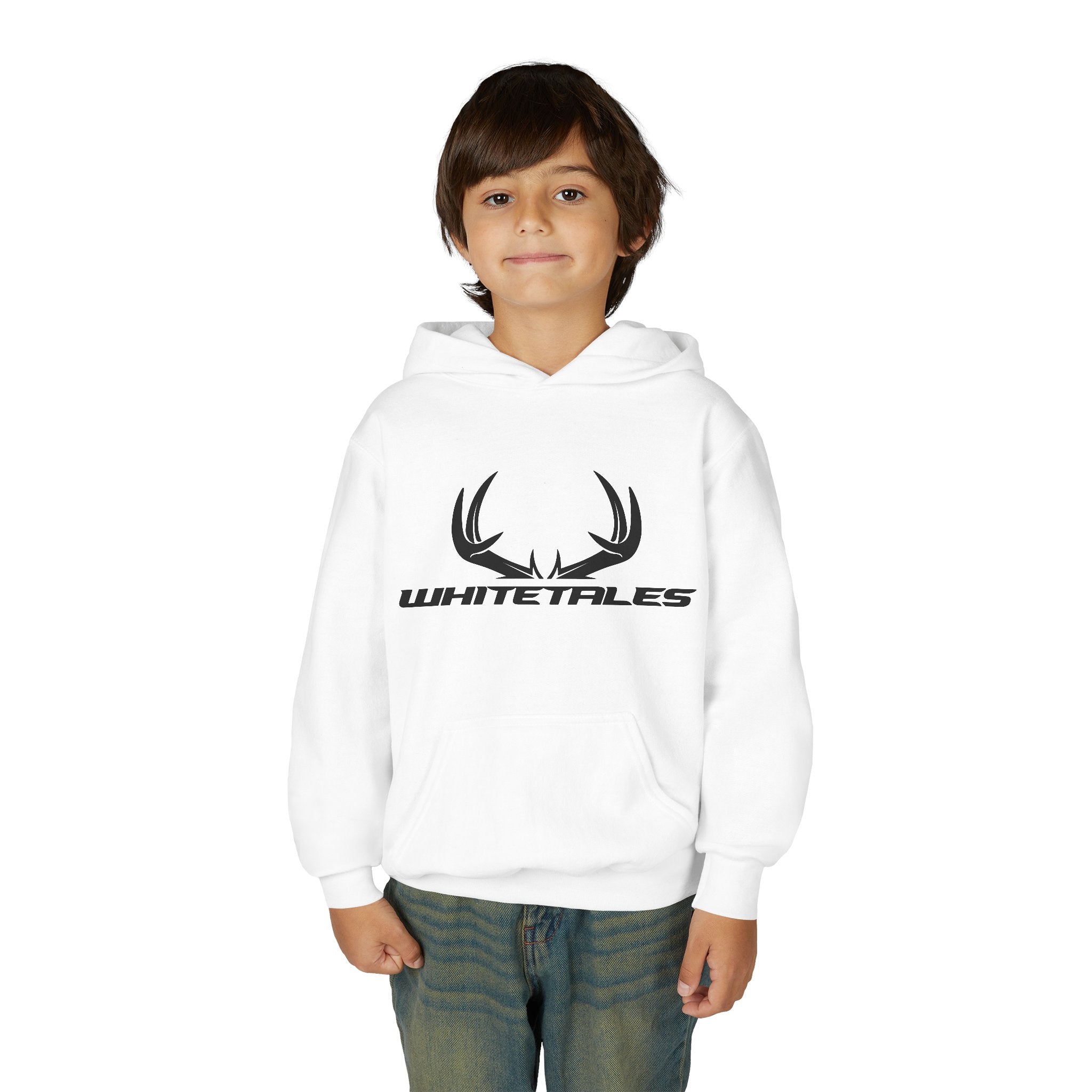 Youth Hoodie — 'Whitetales' Antler Graphic Hoodie (Size Matters Back Design)