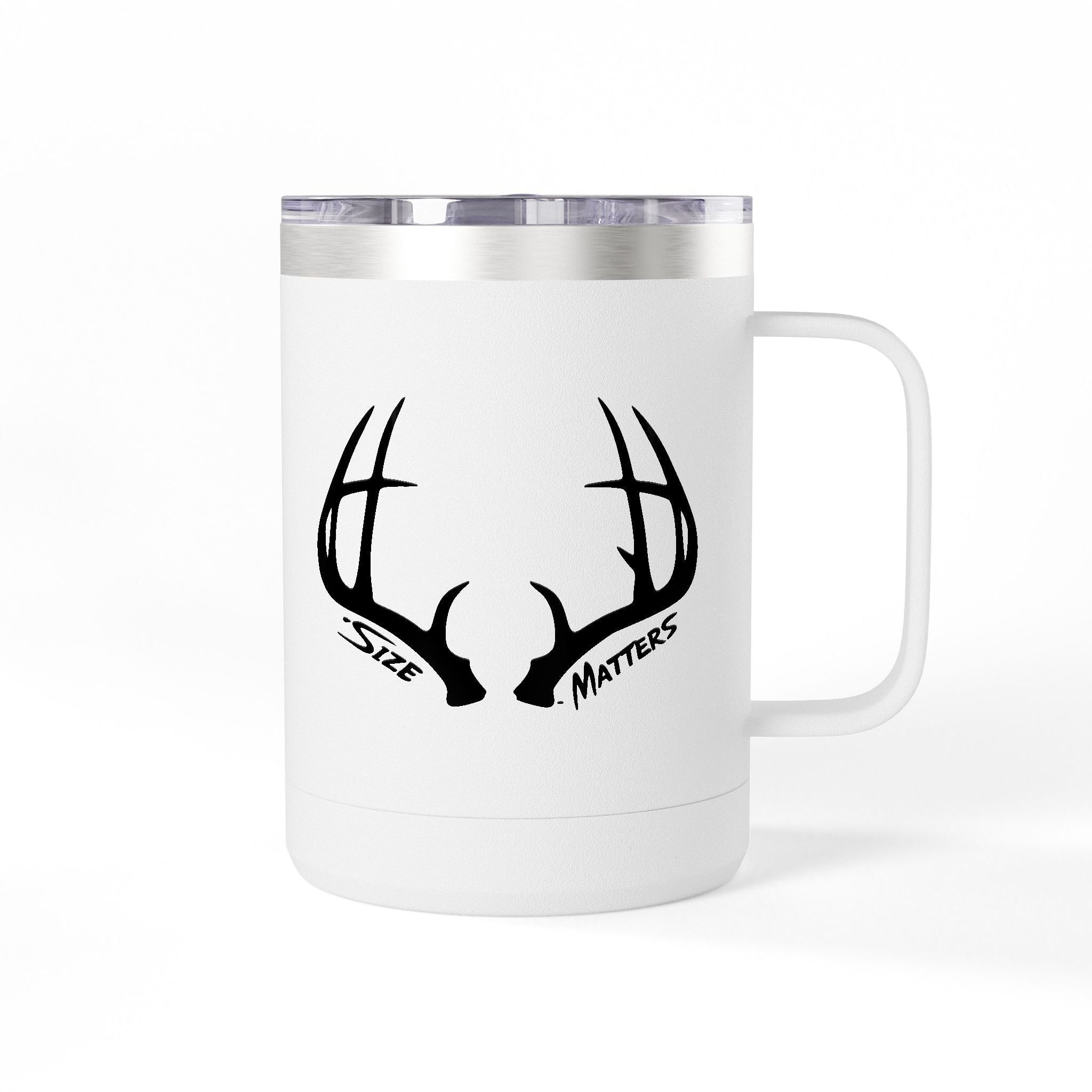 15oz Antler Tumbler Mug — 'Size Matters' Hunting Coffee Travel Cup