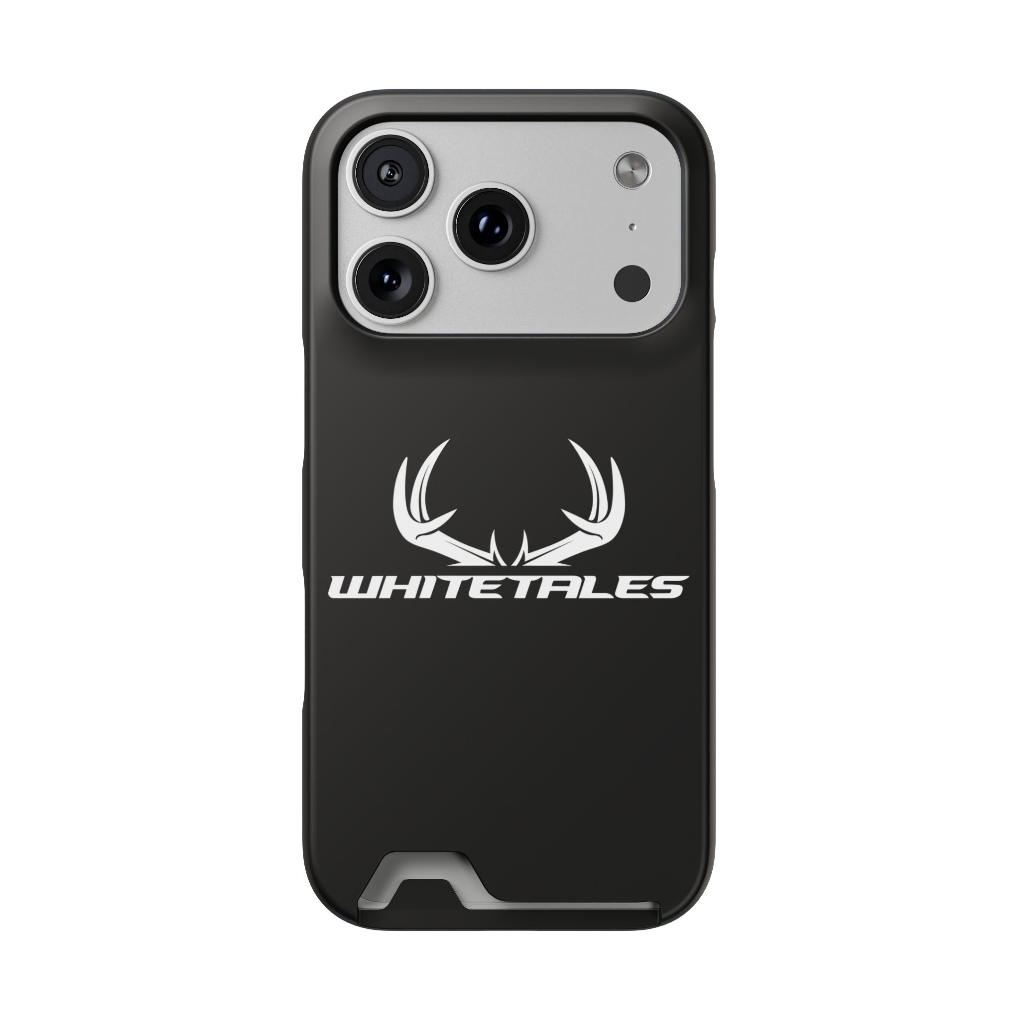 Whitetales Antler Card-Holder Phone Case — Rugged Black Protective Cover with Built-In Wallet
