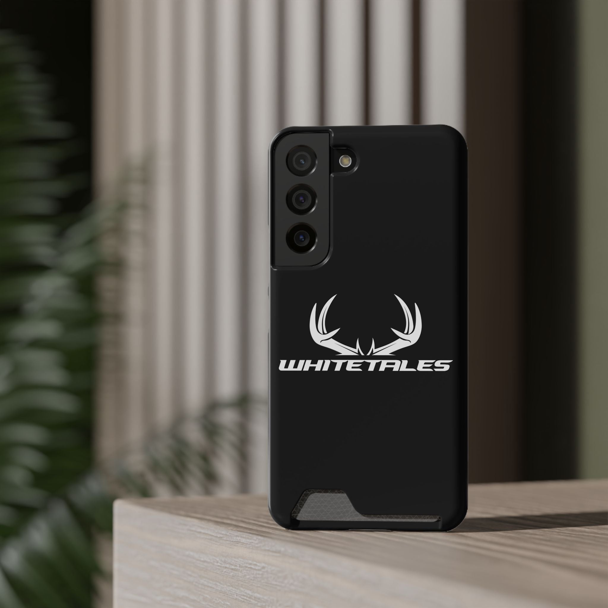Whitetales Antler Card-Holder Phone Case — Rugged Black Protective Cover with Built-In Wallet