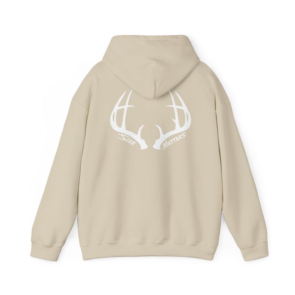 Whitetales Antler and Size Matters Logo Hoodie — Hunting Crewneck Sweatshirt